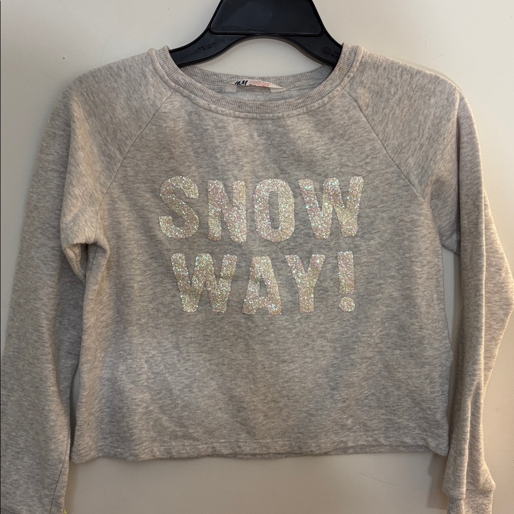 “ Snow Way!” Girls sweatshirt Sparkle sz 8-10 H&M Winter Holiday Christmas